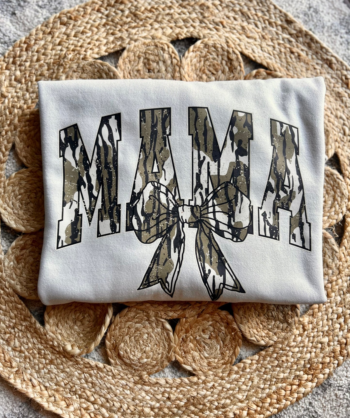 Dark Camo Mama Bow Crewneck - Gildan