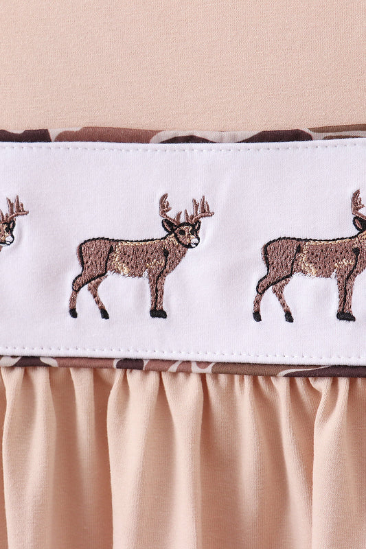 Camouflage deer embroidery ruffle pants set