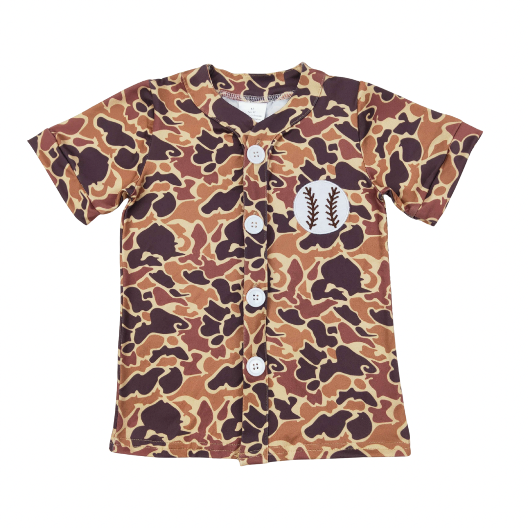 Camo Embroidered Baseball Button Up