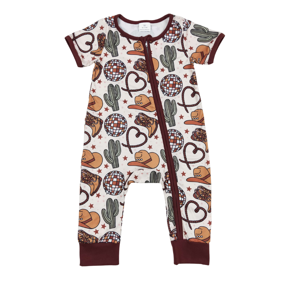 Brown Western Girls Zippy Romper