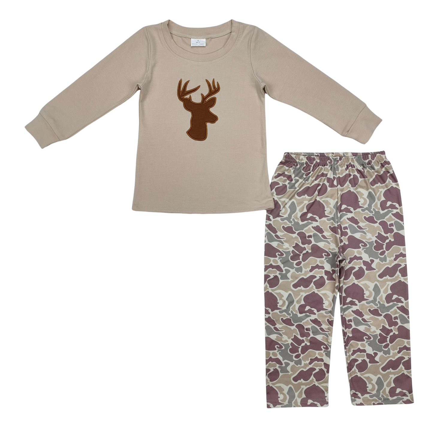 Embroidered Deer Camo Pants Set