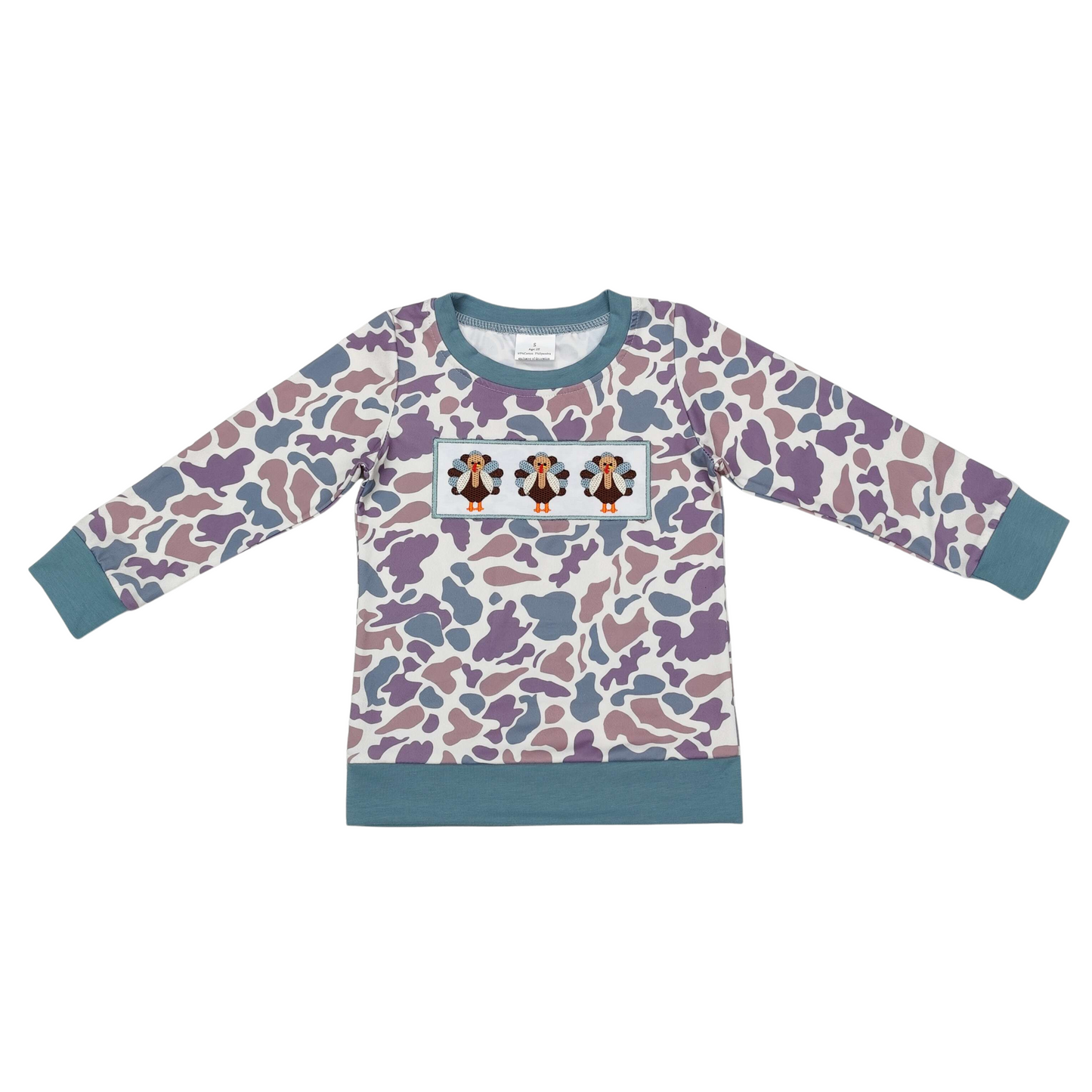Embroidered Turkey Camo Top