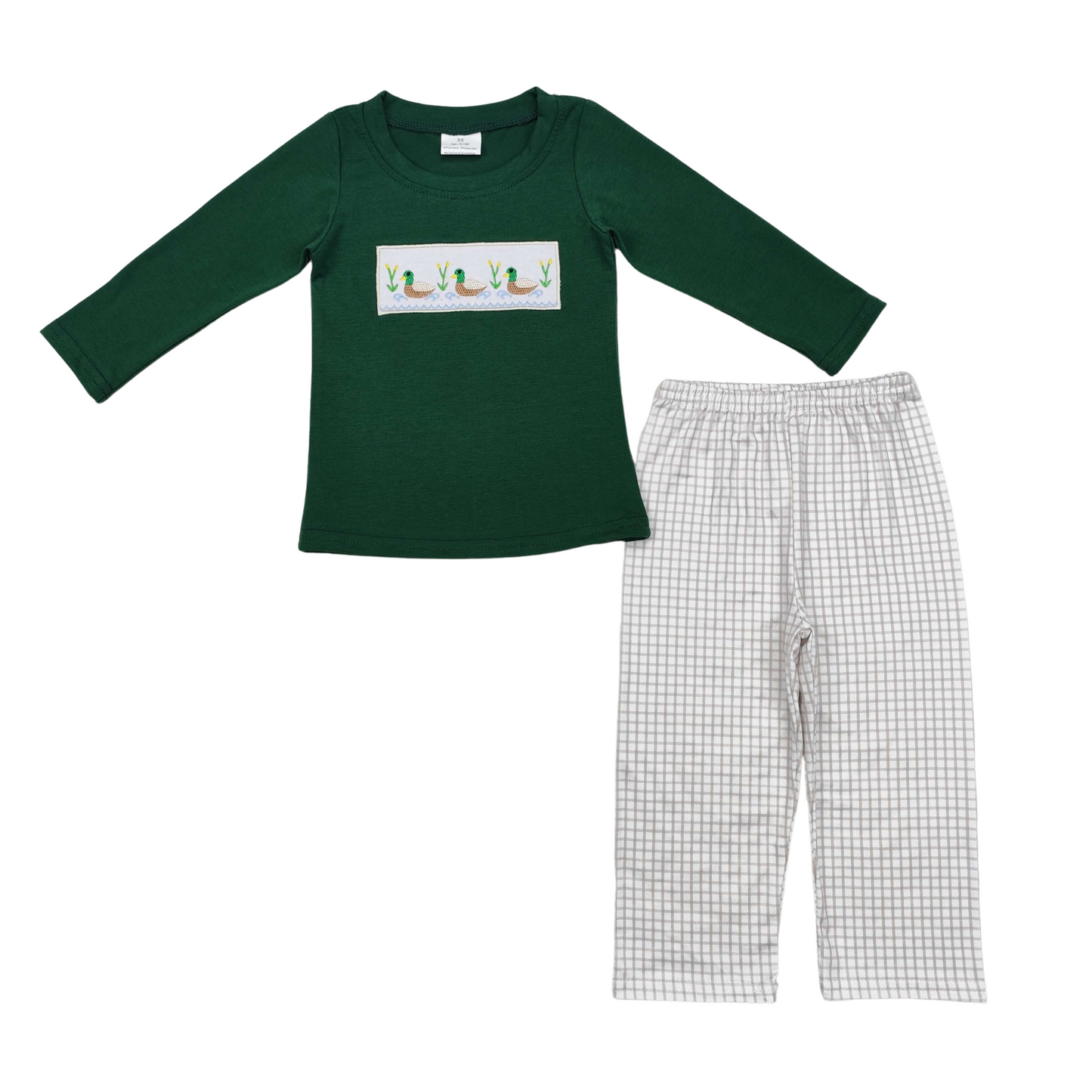 Green Embroidered Mallard Plaid Set