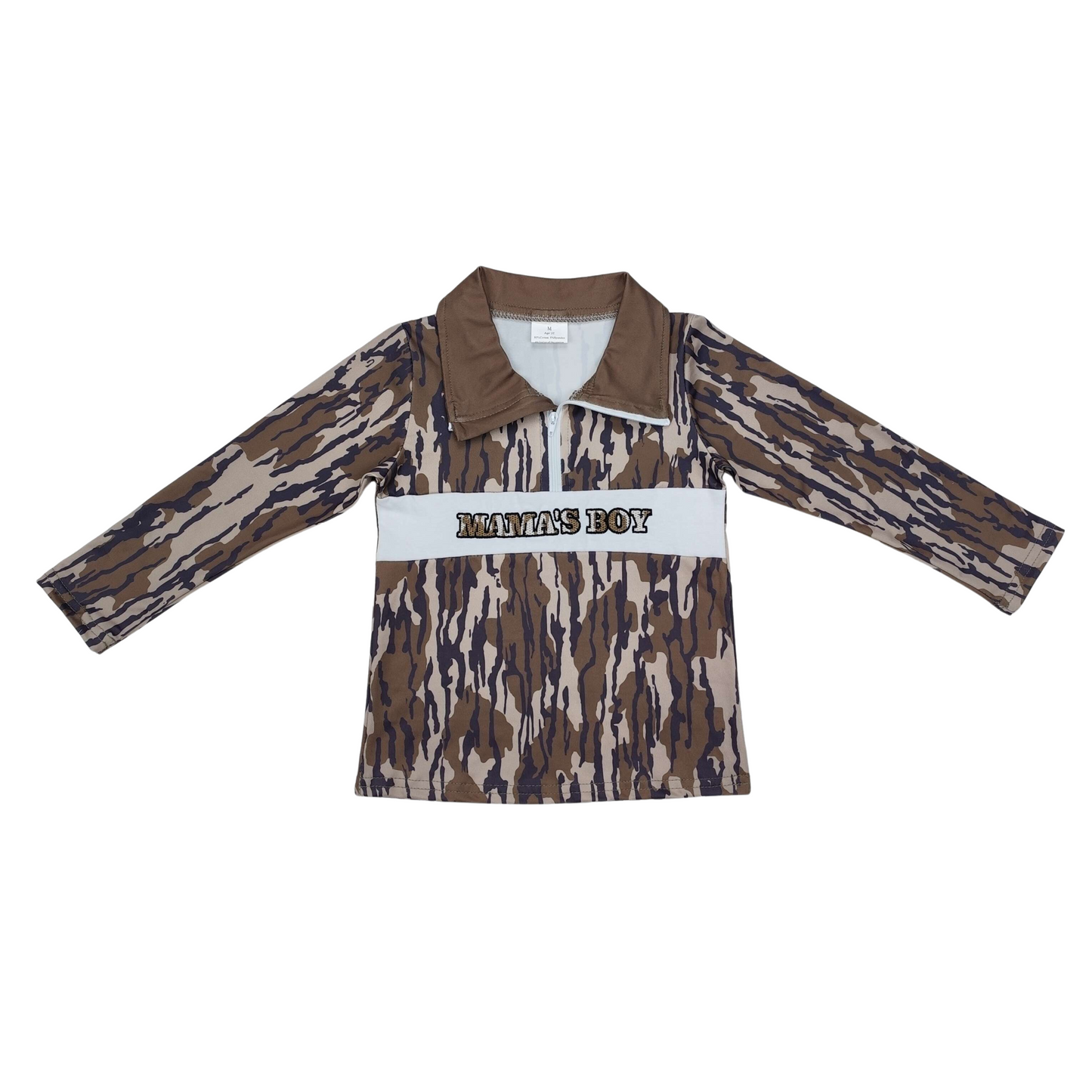 Embroidered Dark Camo Mama’s Boy Pullover