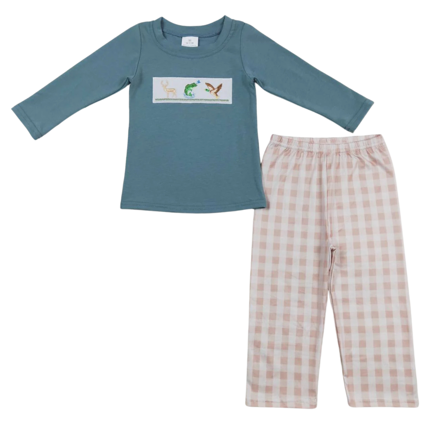 Deer, Fish & Duck Plaid Pants Set
