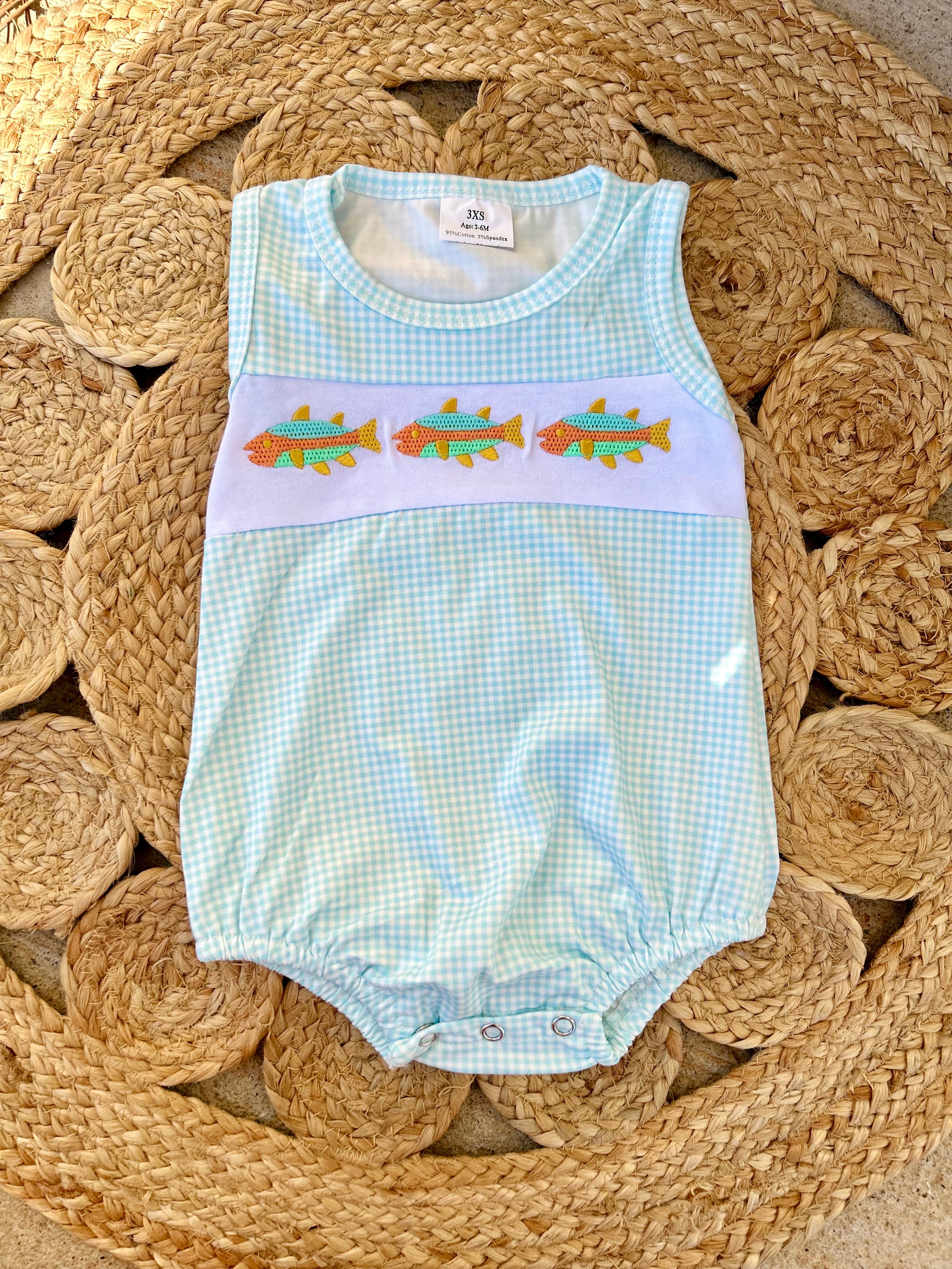 Embroidered Fish Romper - Preorder