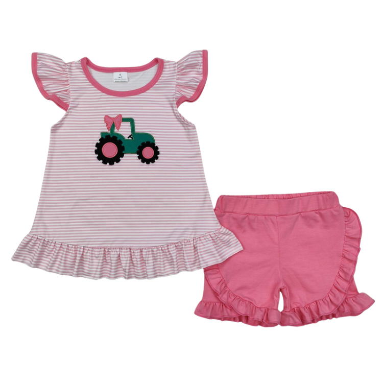 Pink Appliqué Tractor Set - Preorder