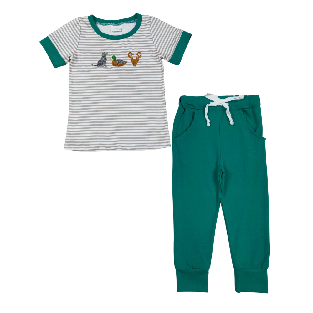 Embroidered Dog, Duck, Deer Jogger Set