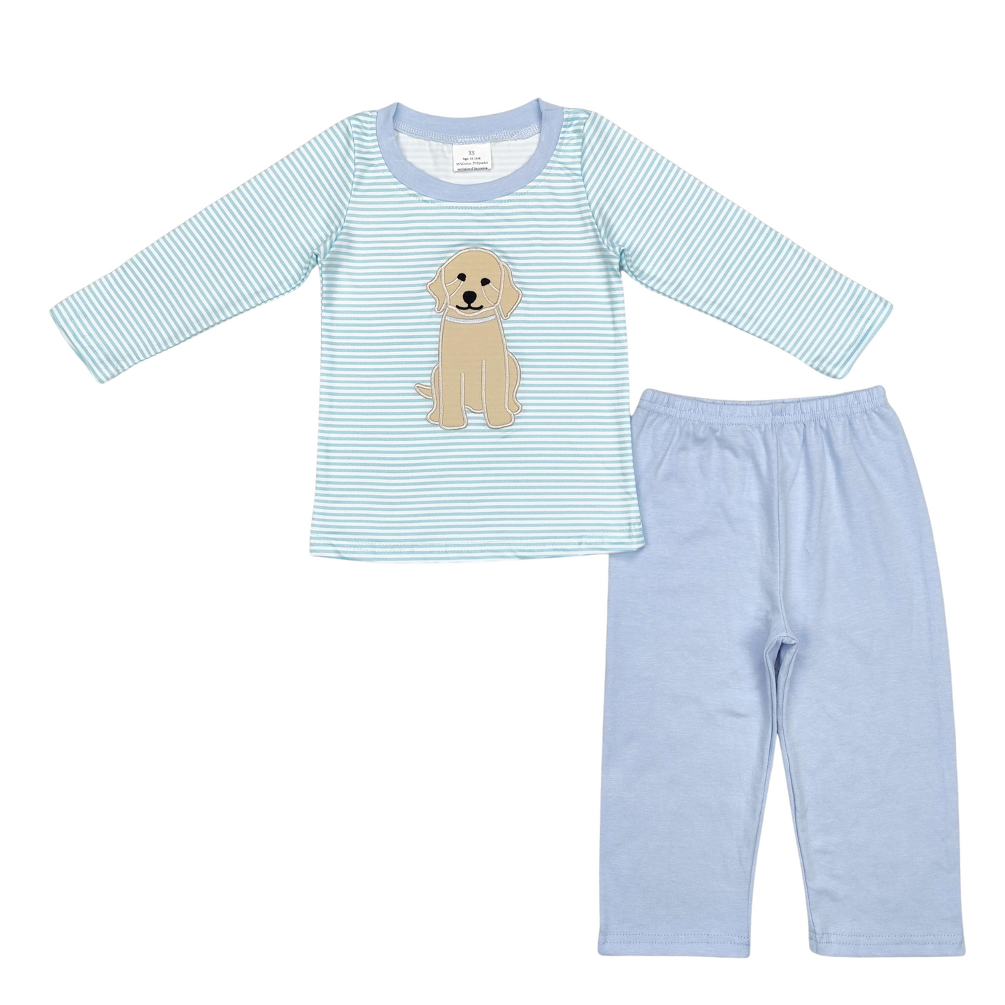 Blue Striped Puppy Pants Set