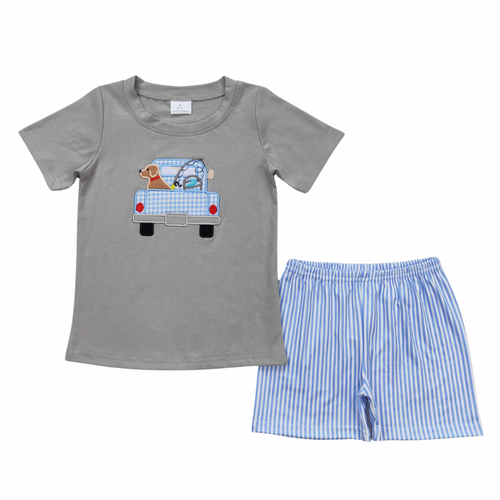 Appliqué Fishing Puppy Set - Preorder