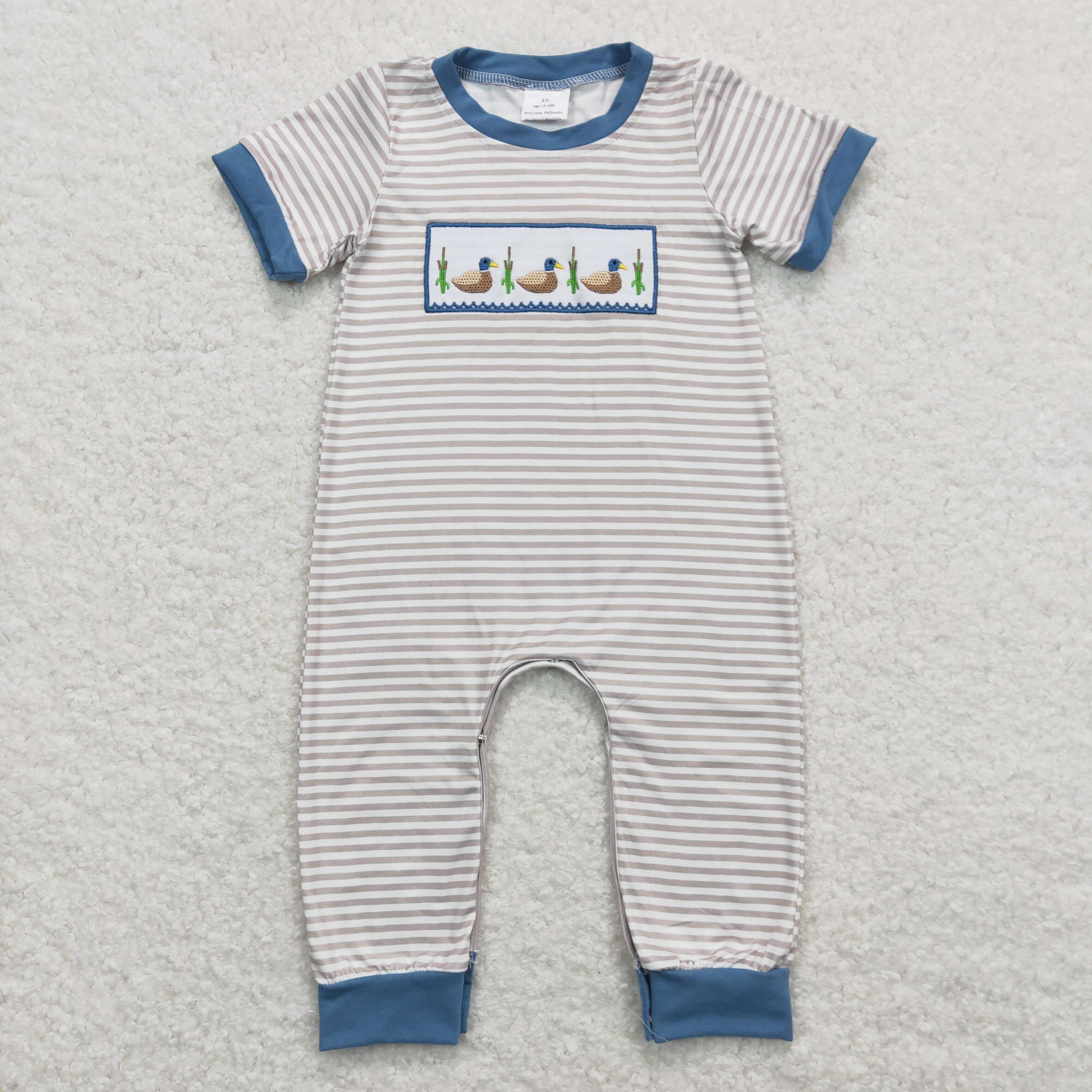 Embroidered Mallard Duck Long Romper - Preorder