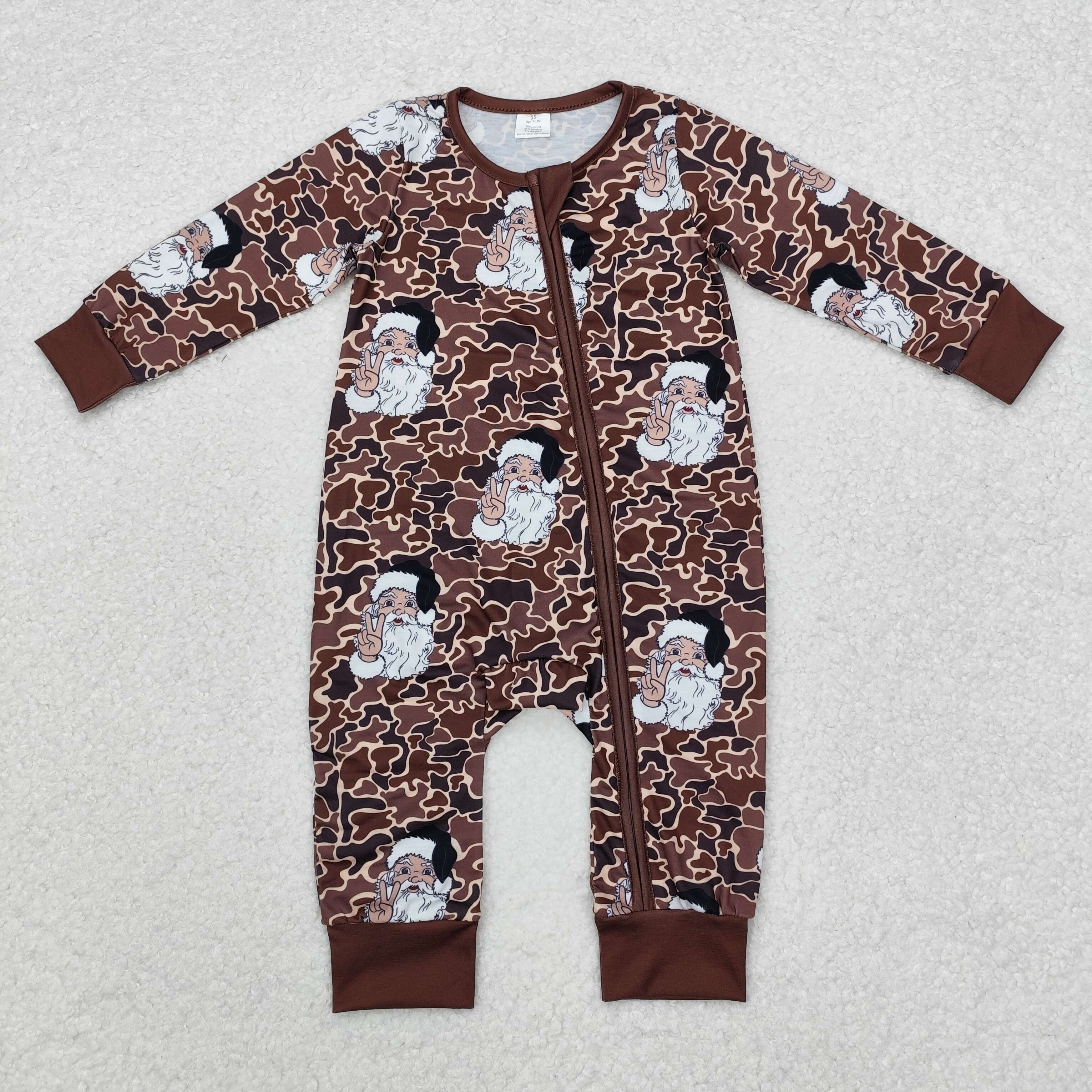 Retro Camo Santa Zipper Romper - Preorder