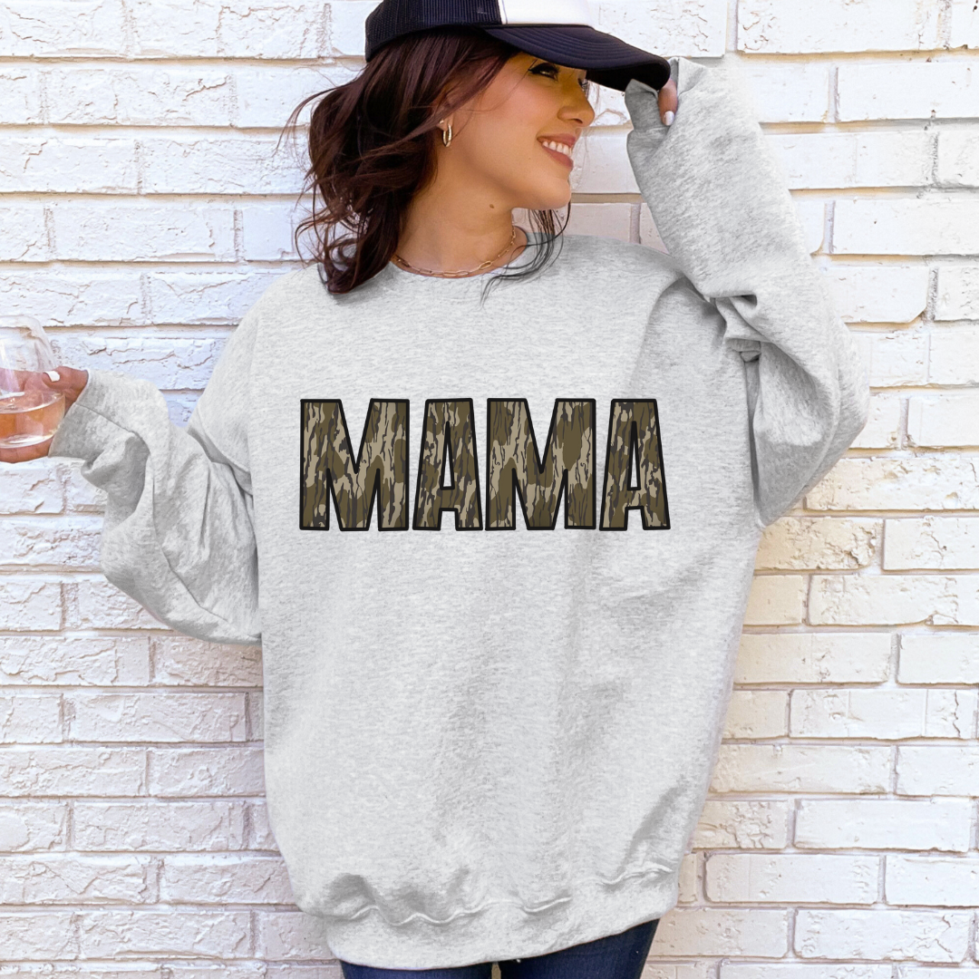 Dark Camo MAMA Crewneck | Ash