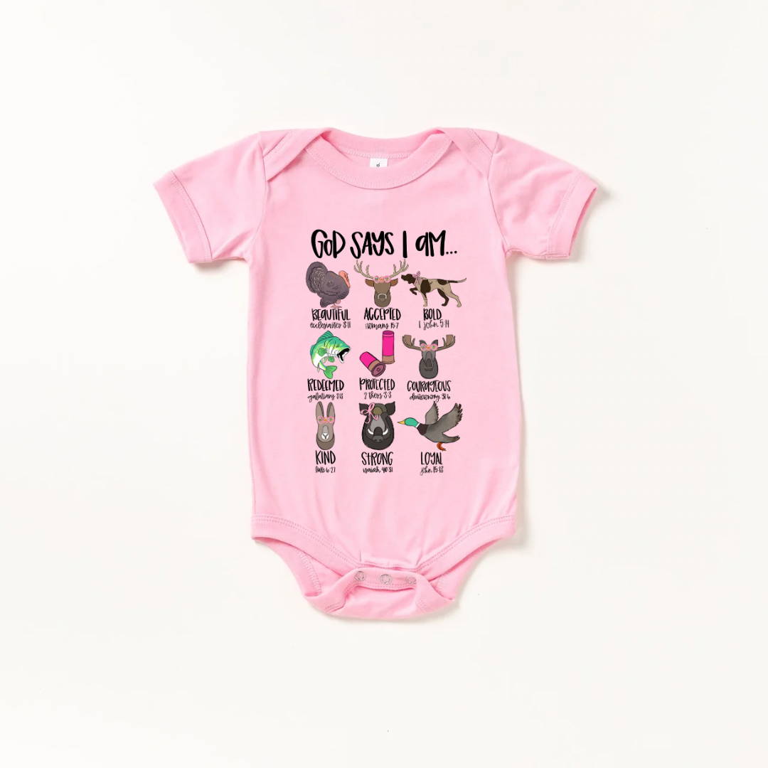 God Says I Am… girls Onesie