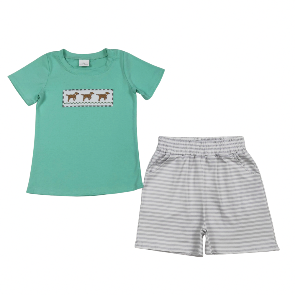 Mint Embroidered Puppy Set - Preorder