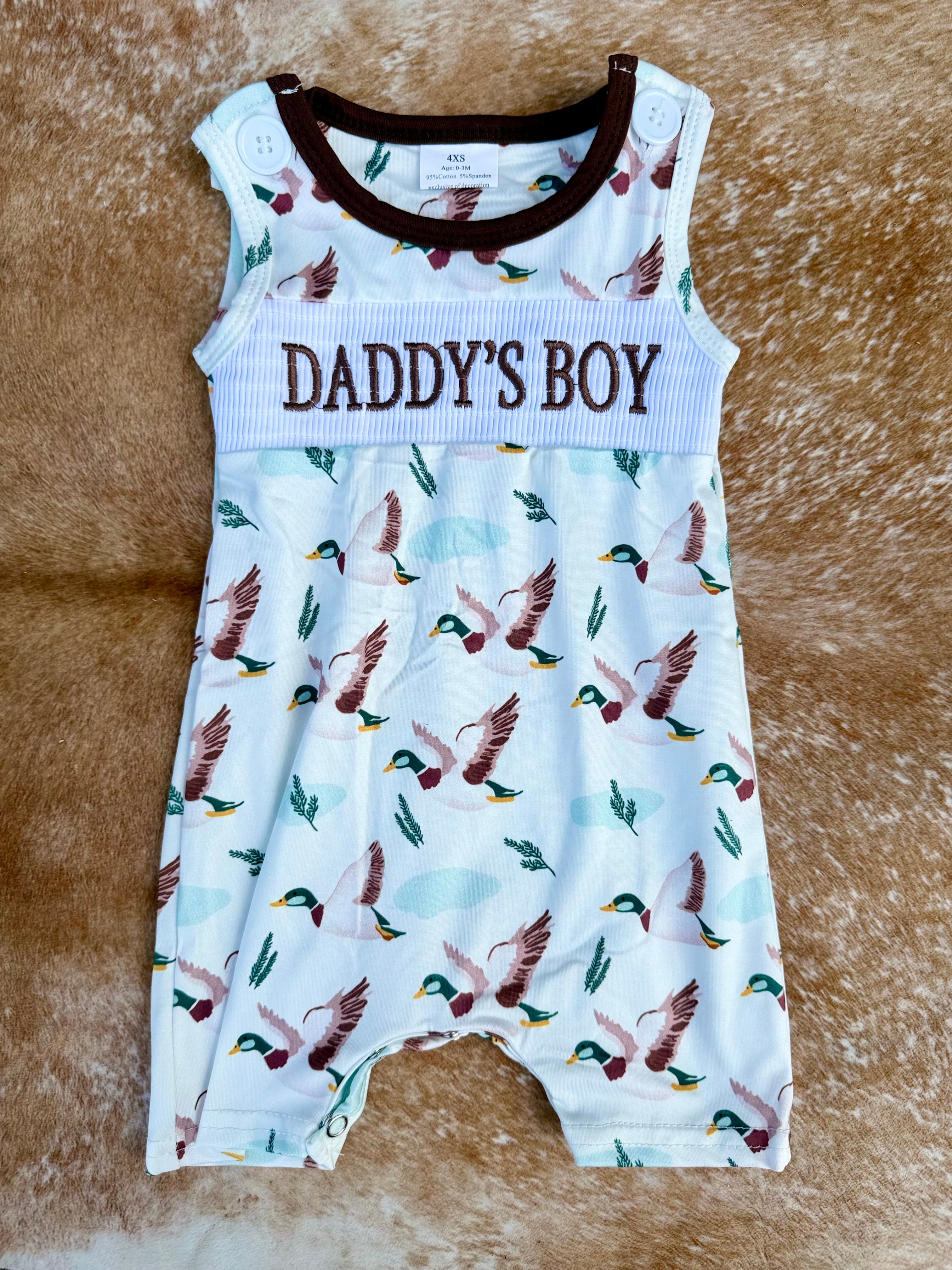 Embroidered Daddy’s Boy Duck Romper