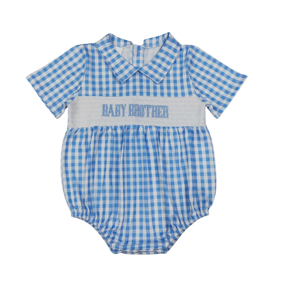 Smocked Baby Brother Blue Gingham Romper