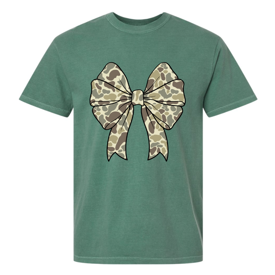 Old School Camo Bow Comfort Colors Tee - Green