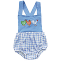 Blue Gingham Embroidered Chicken Romper - Preorder