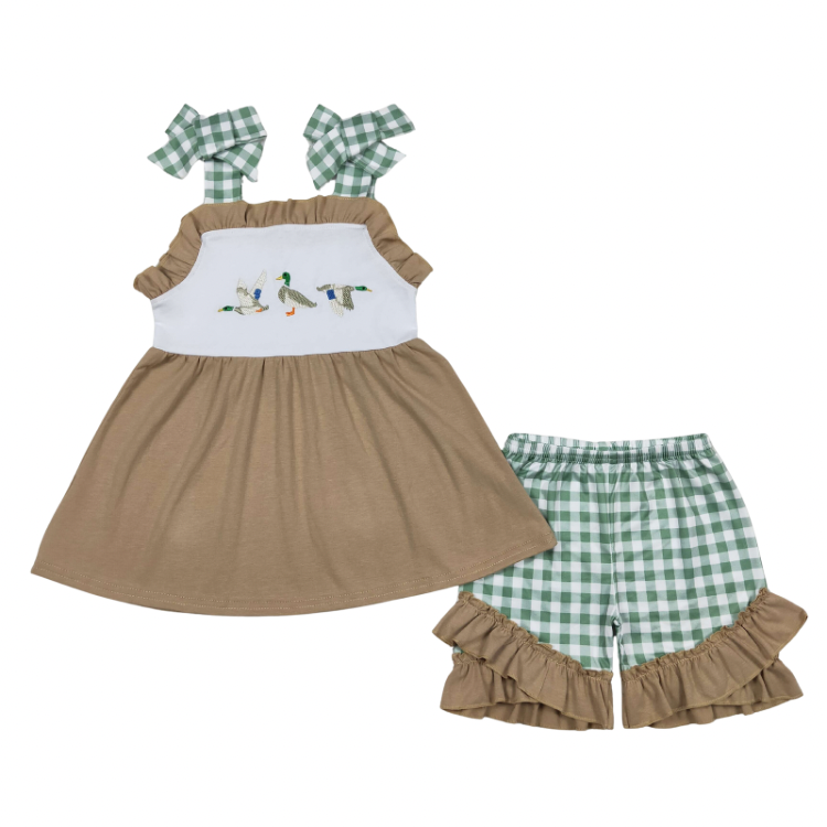 Green Embroidered Ducks Set - Preorder