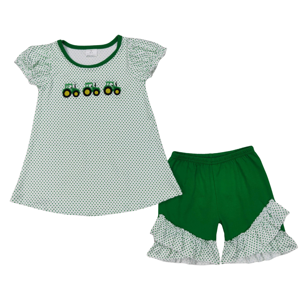Embroidered Green Polka Dot Farm Set - Preorder
