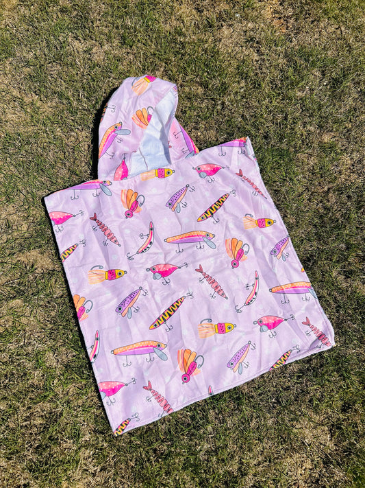Pink Fishing Lures Hooded Towel