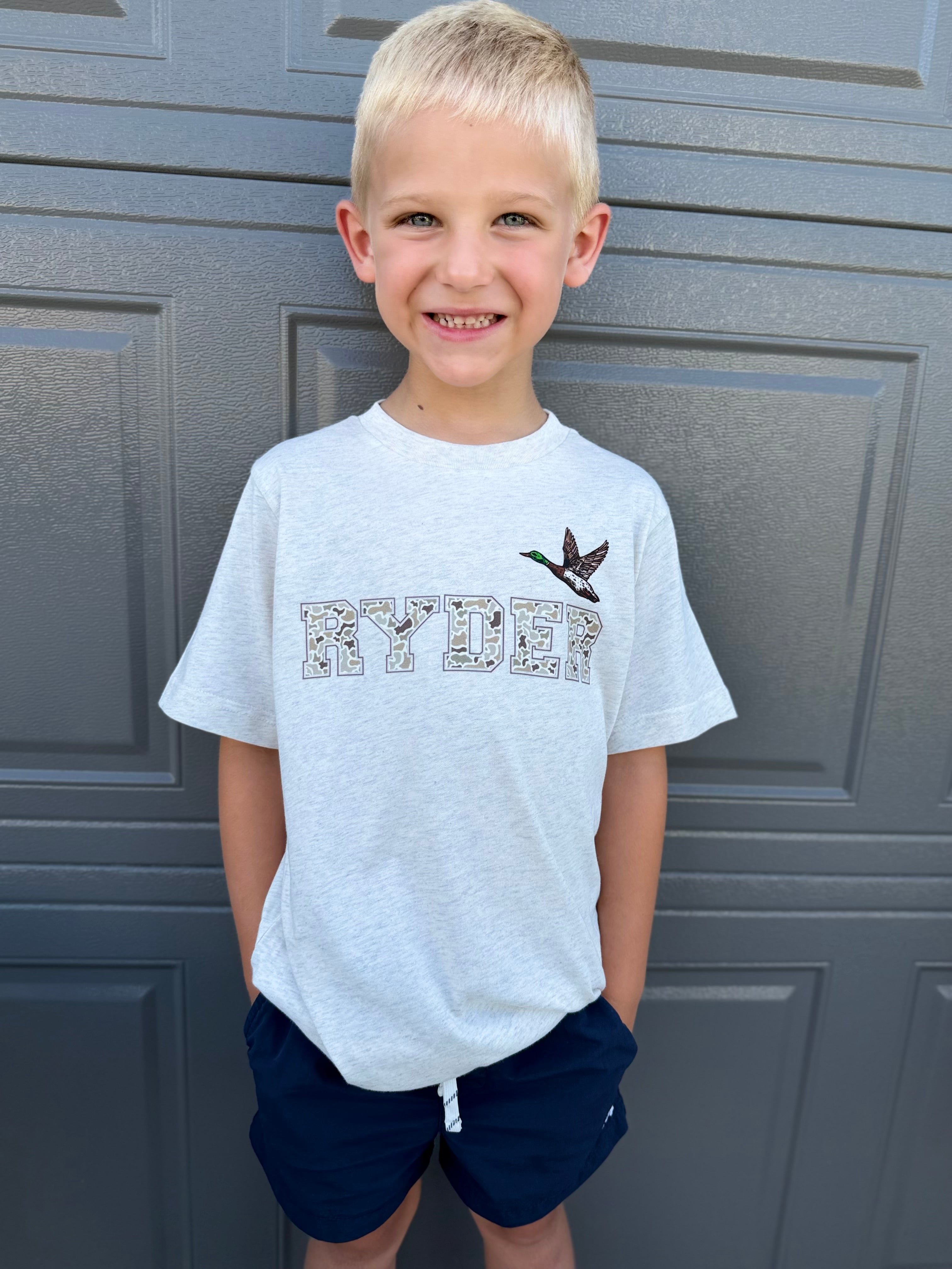 Camo Flying Mallard Name Tee - CUSTOM