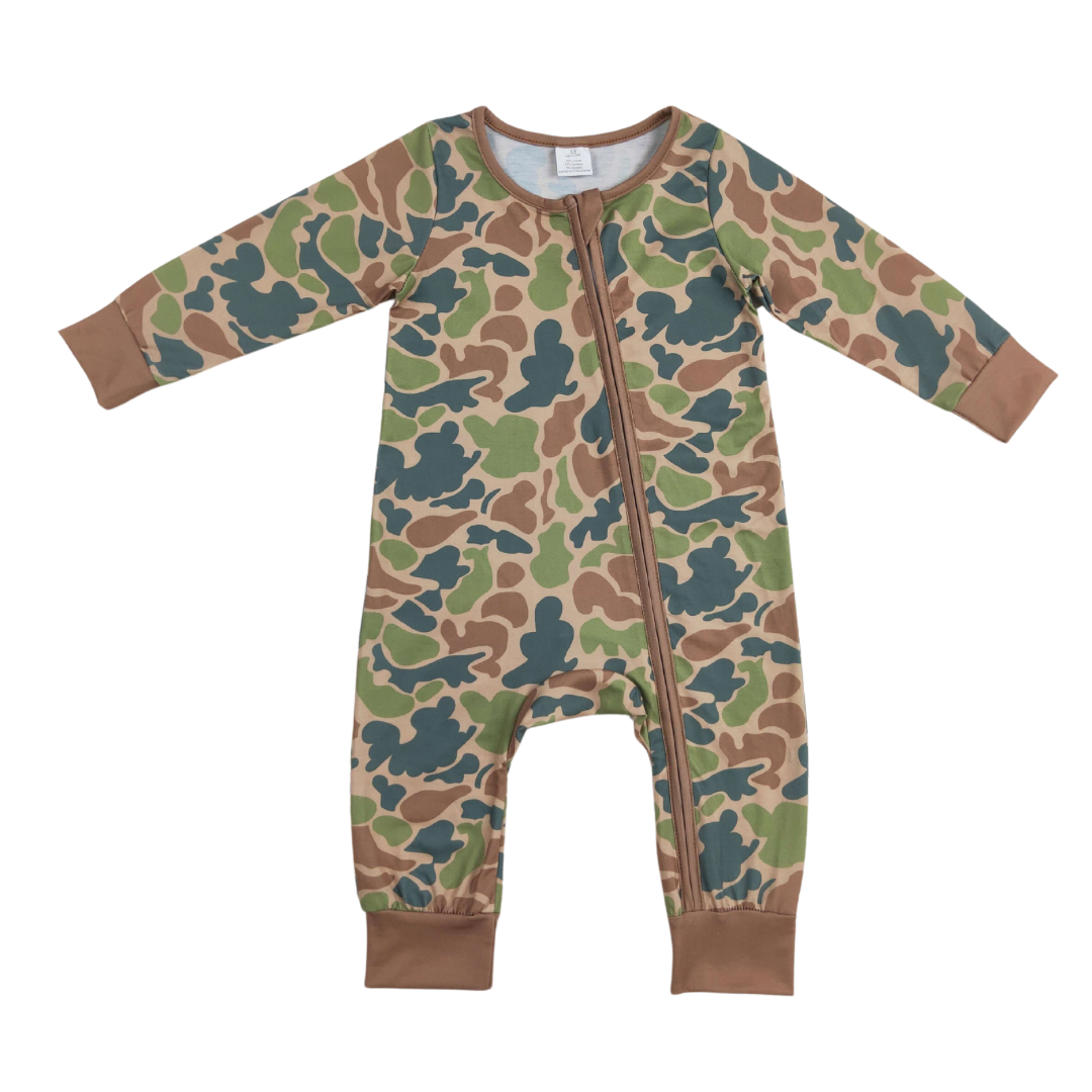 Brown Camo Zippy Romper - Preorder