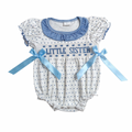 Smocked Blue Polka Dot Little Sister Romper