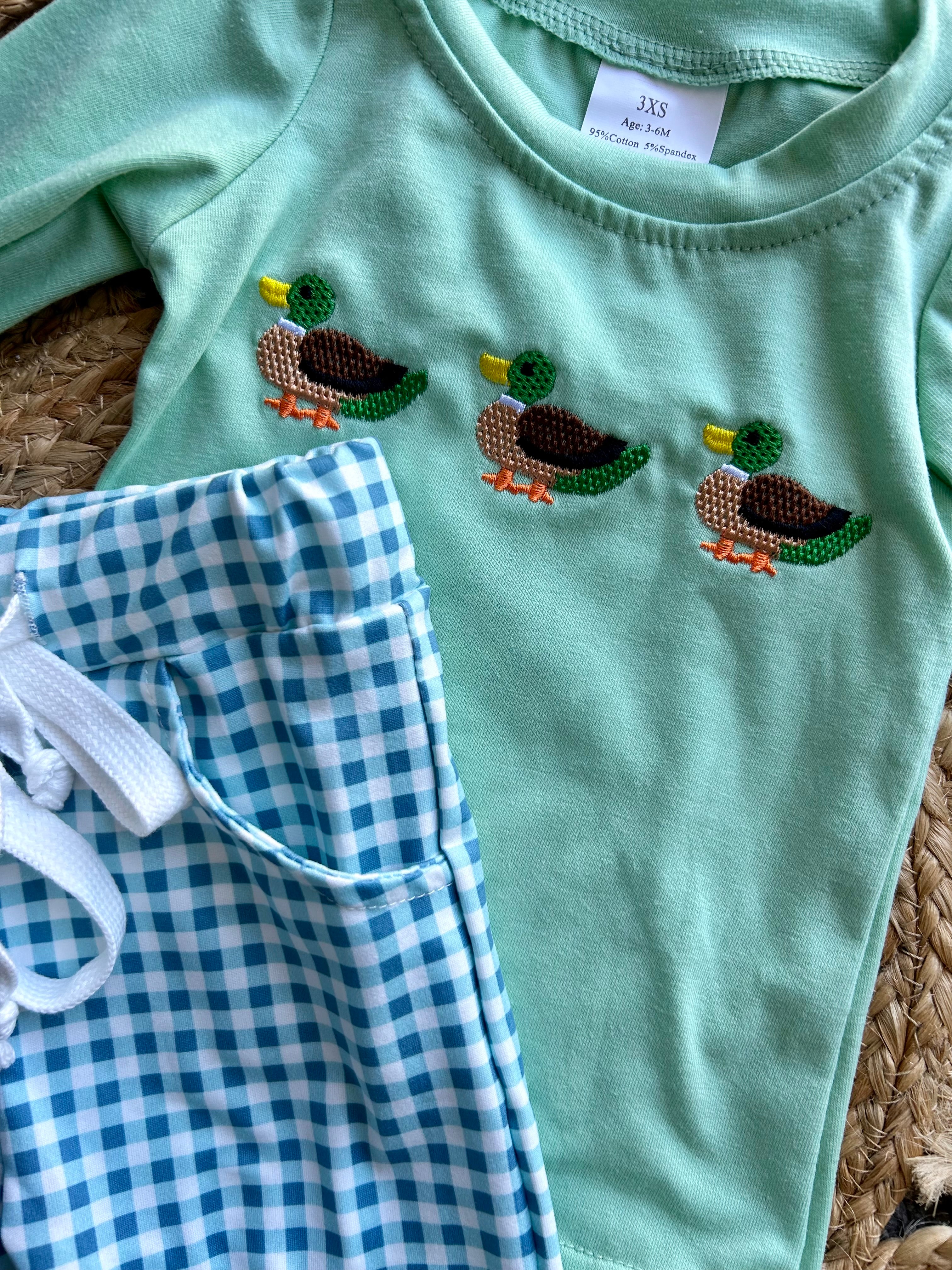 Embroidered Mallard Duck Plaid Pants Set - Preorder