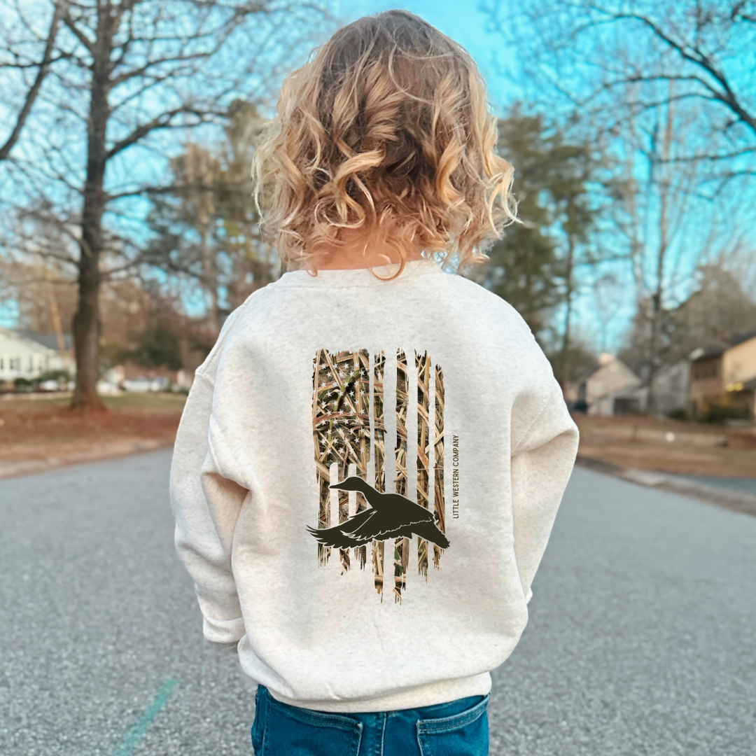 Camo Duck Flag Back Design Crewneck