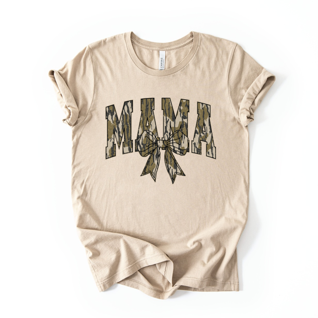 MAMA Camo Bow Tee - Tan