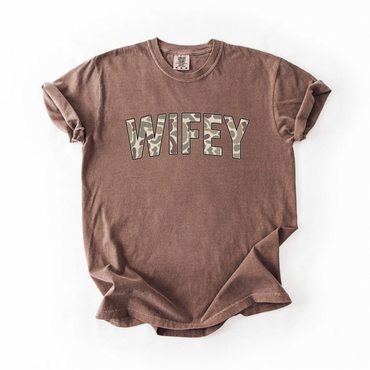 Camo WIFEY Graphic Tee - Espresso