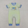 Striped Embroidered Fish & Pole Long Romper - Preorder