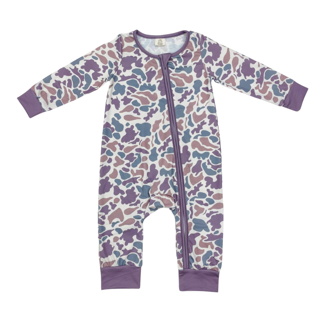Purple Camo Zippy Romper - Preorder