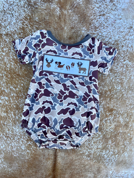 Embroidered Deer & Puppy Bubble Romper