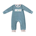Embroidered Deer, Fish & Duck Long Romper - Preorder