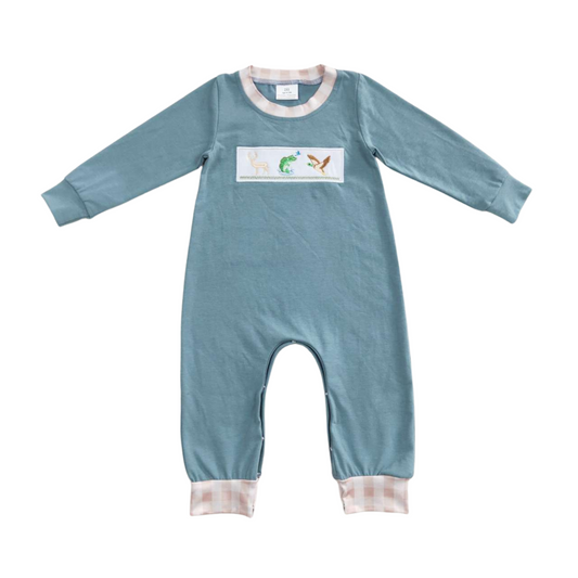 Embroidered Deer, Fish & Duck Long Romper