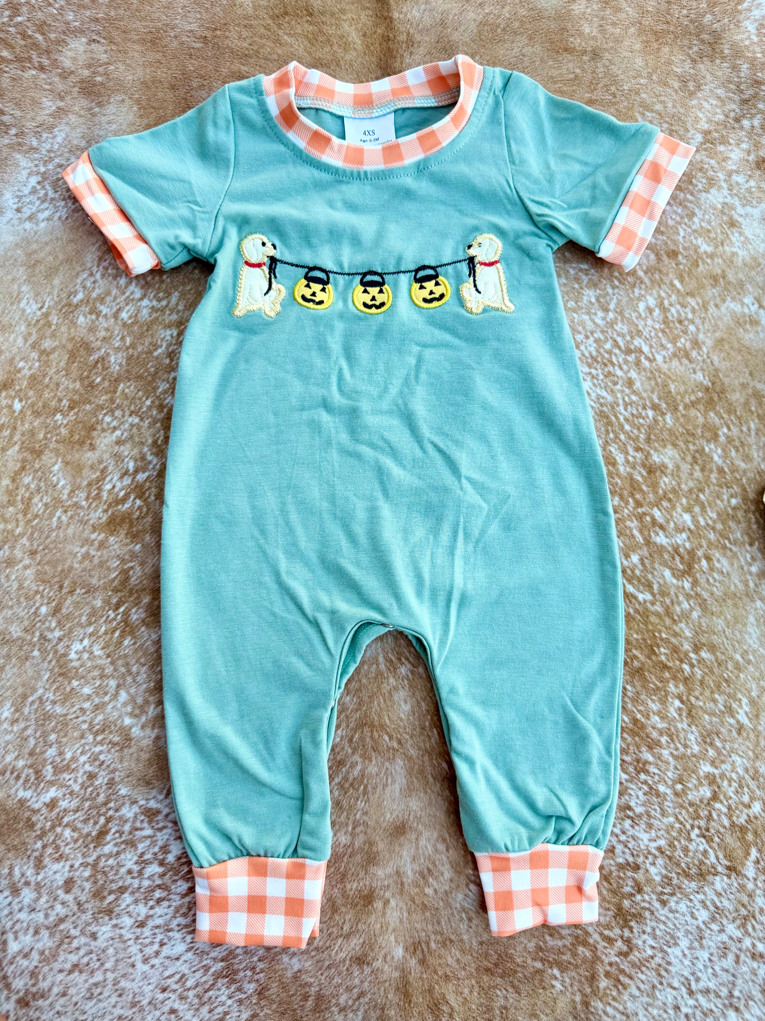 Embroidered Jack O’ Lantern Puppy Romper
