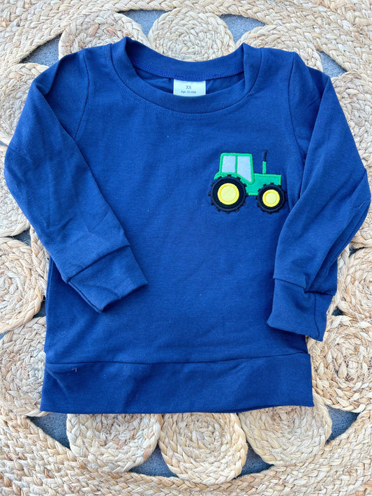 Navy Embroidered Tractor LS Top