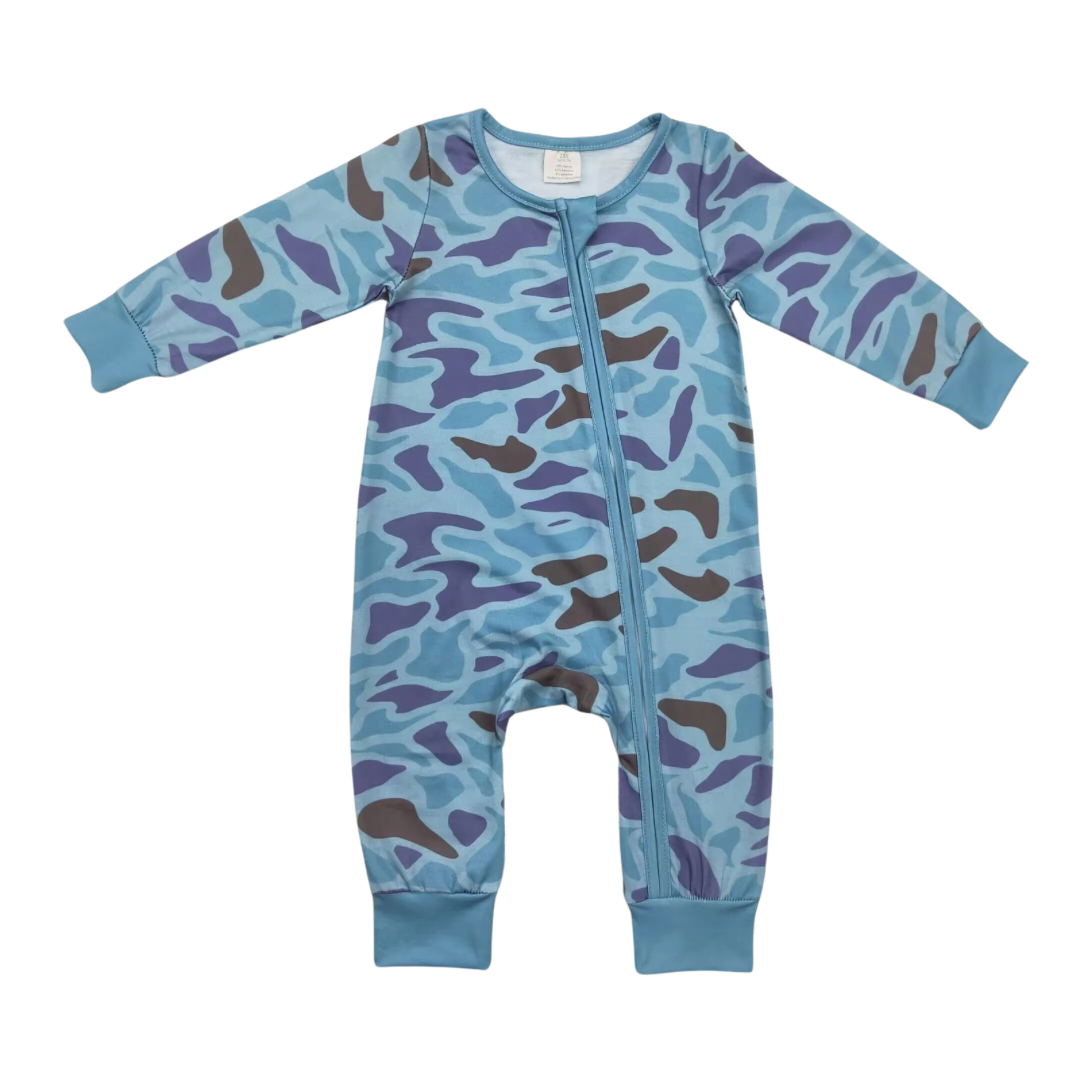 Blue Camo Zippy Romper - Preorder