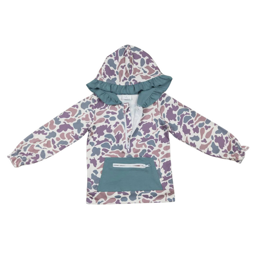 Girls Ruffle Blue Camo Pullover