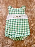 Green Plaid Embroidered Duck Romper - Preorder