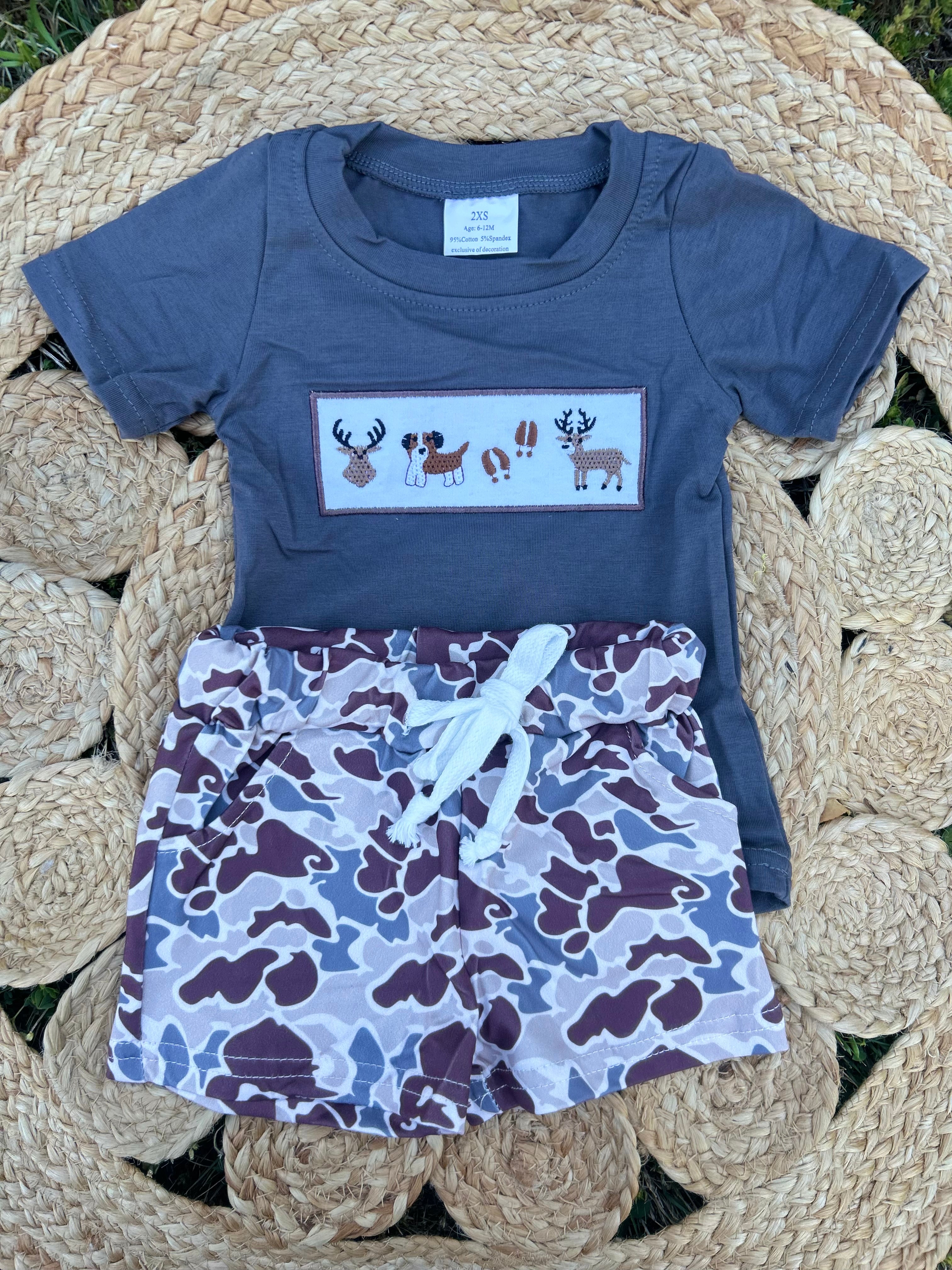 Embroidered Deer & Puppy Camo Set - Preorder