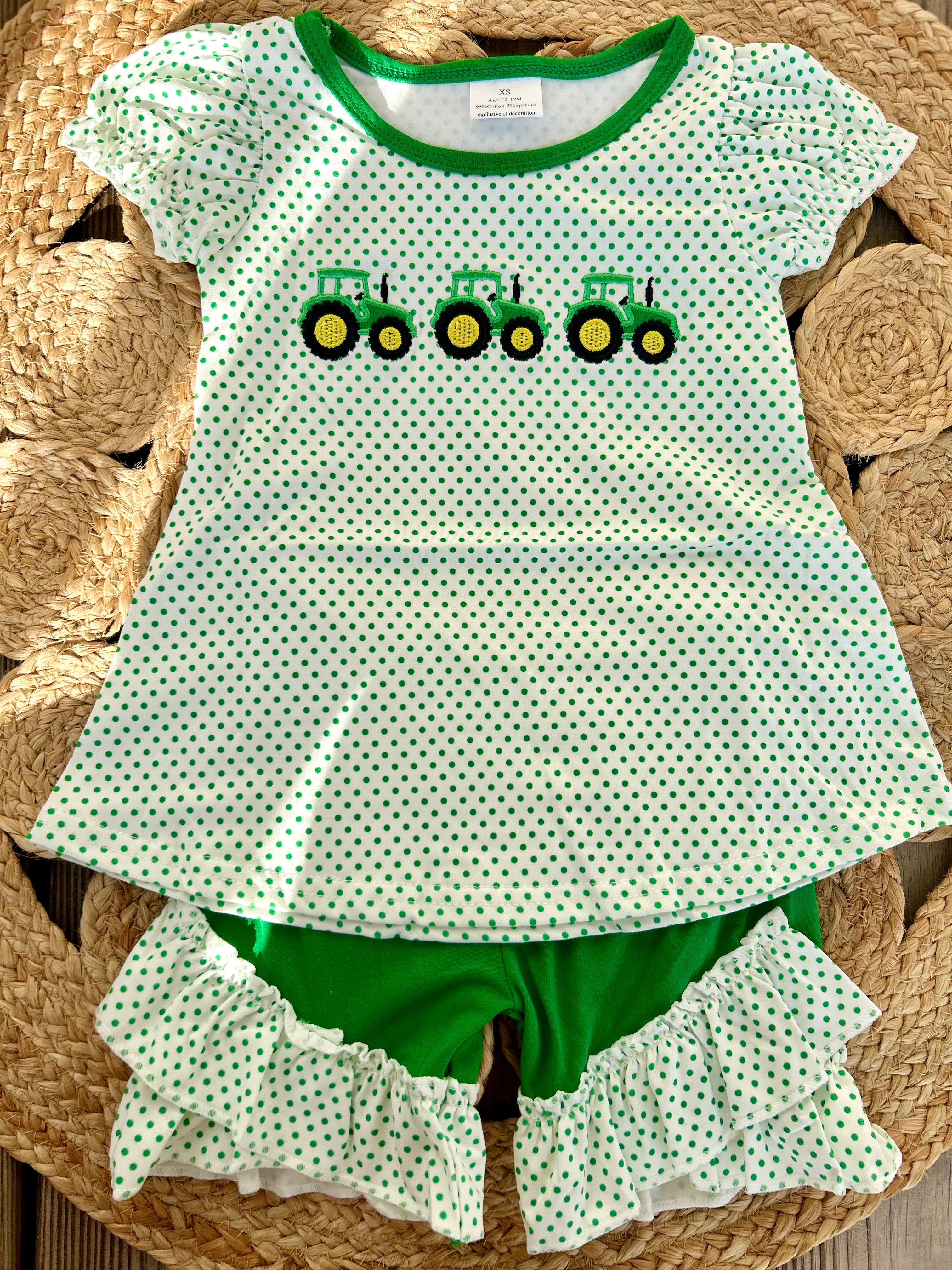 Embroidered Green Polka Dot Farm Set - Preorder