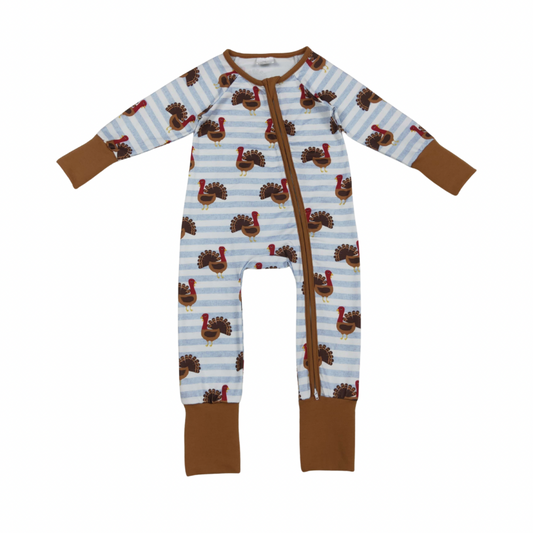 Blue Stripe Turkey Zippy Romper
