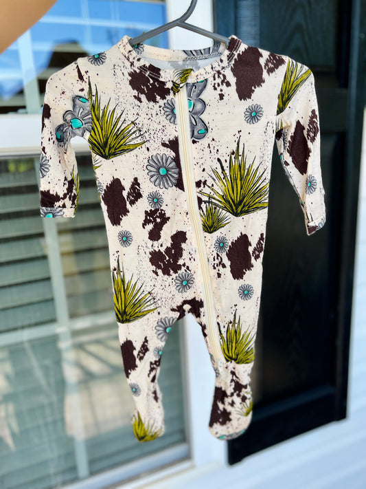 Cowhide Cowgirl Footie - 6/12m