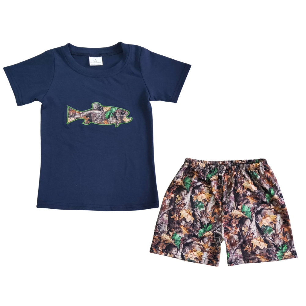 Navy Embroidered Camo Fish Set - Preorder
