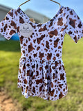 Cow Print Bamboo Twirl Dress - Matching Bow Included