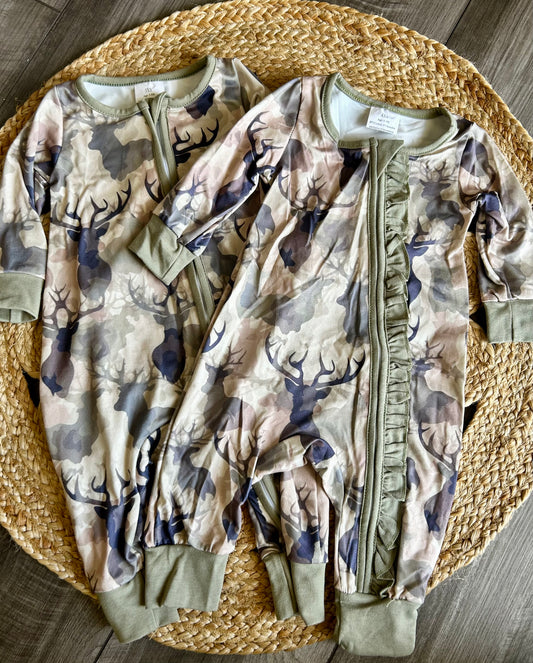 Deer Ruffle Zipper Romper